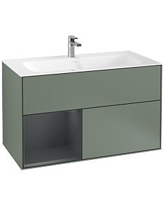 Villeroy und Boch Finion Waschtischunterschrank G030HGGM 99,6x59,1cm, Wandbeleuchtung, Regal links Midnight Blue Matt Lacquer, Olive Matt Lacquer